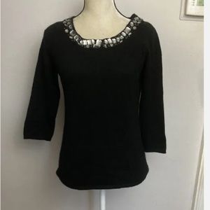 1-14 Elena Solano black cashmere sweater Medium rhinestone embellished
